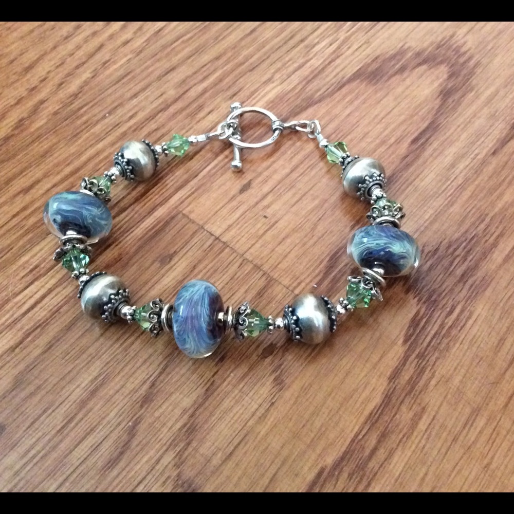 Handmade Artisan Lampwork Glass Sterling Bracelet